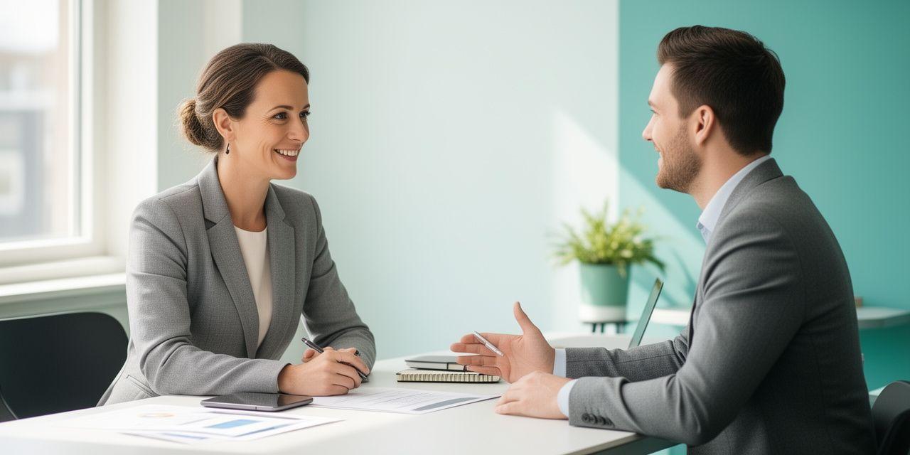 Professional career coach conducting an interview coaching session with a client in a bright, modern Tilburg office, with natural light and warm decor